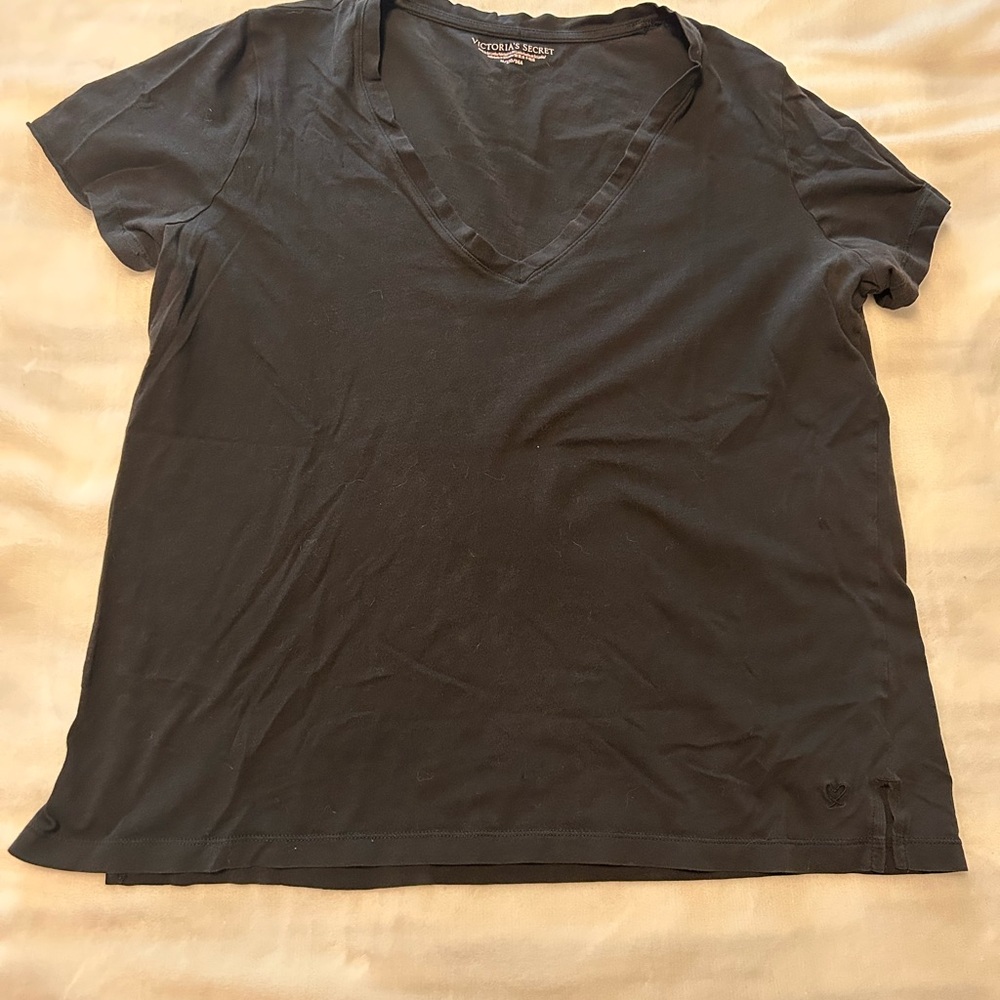 Victoria's Secret Black V-Neck Short Sleeve Tee Shirt